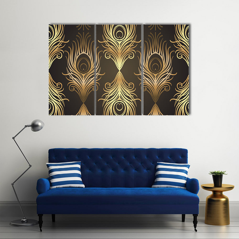 Gold and Black Peacock Feather Mandala Canvas Wall Art