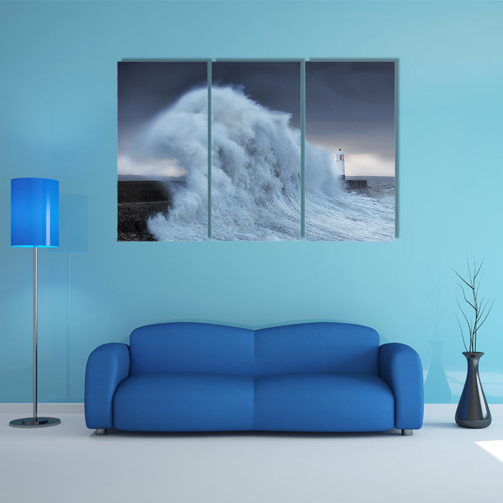 Hurricane Storm Brian Lands On Porthcawl Coast Of South Wales UK Canvas Wall Art