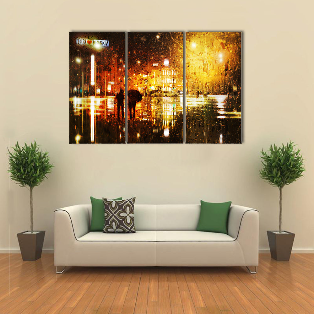The Couple At The Rain In The City Canvas Wall Art