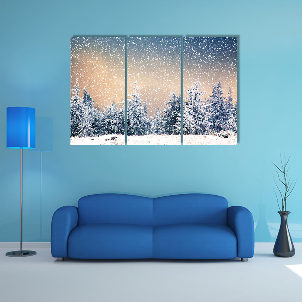 Snowy Fir Trees In The Mountains Canvas Wall Art