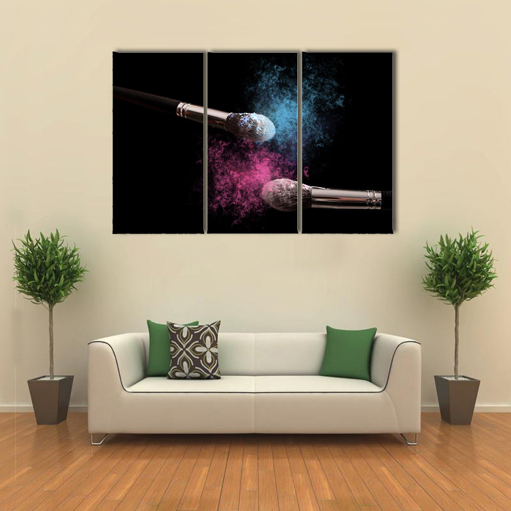 Two Makeup Brushes Powder Explosion Canvas Wall Art
