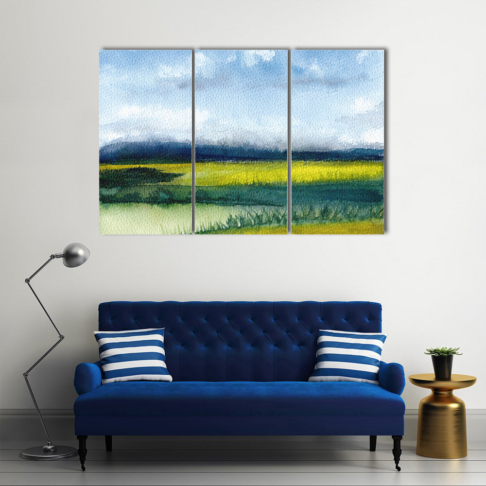 Hand-drawn Fields Watercolor Canvas Wall Art