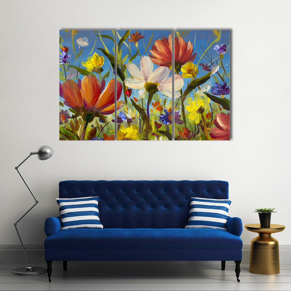 Vibrant Wildflower Meadow with Daisies Canvas Wall Art