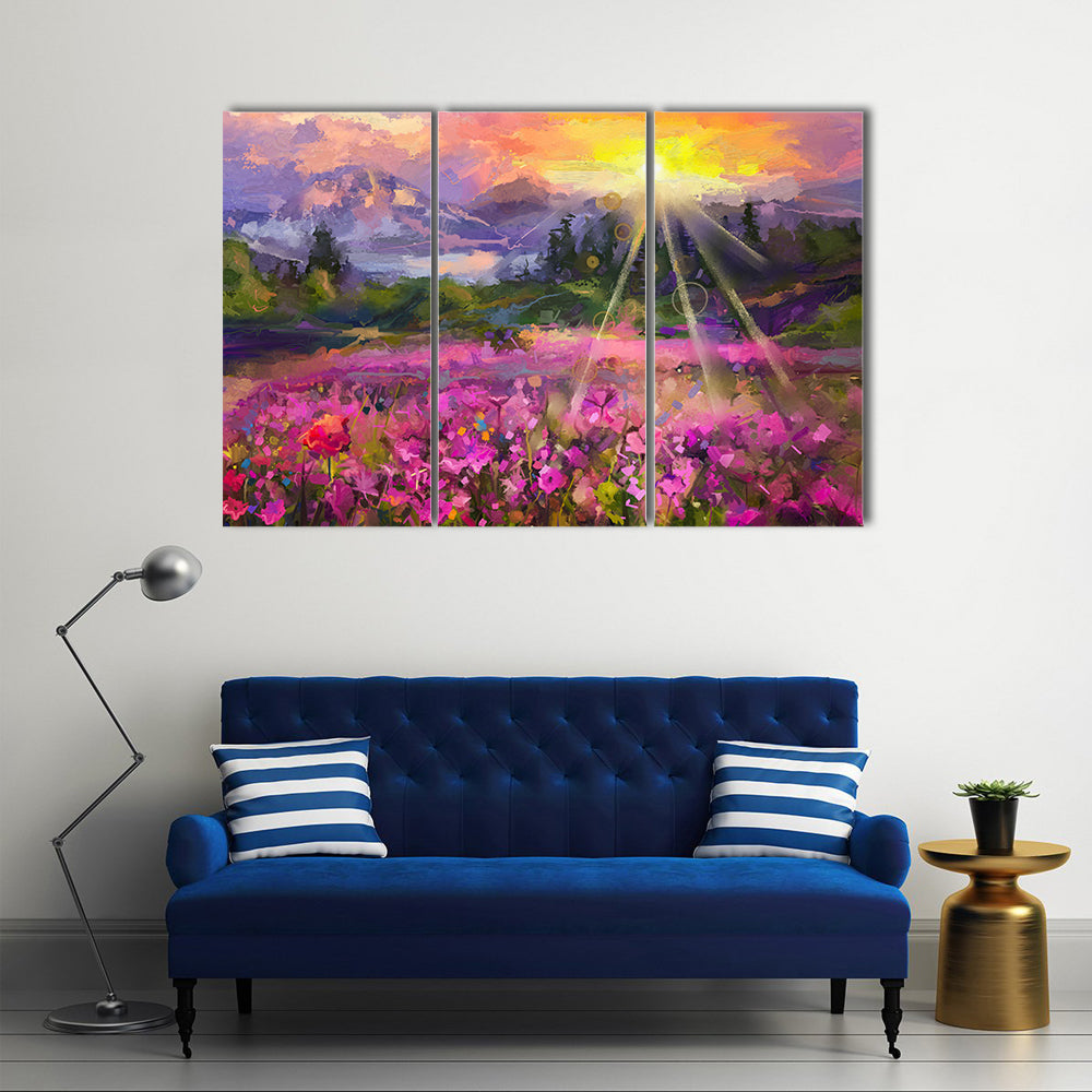 Purple Cosmos Meadow at Golden Hour Canvas Wall Art