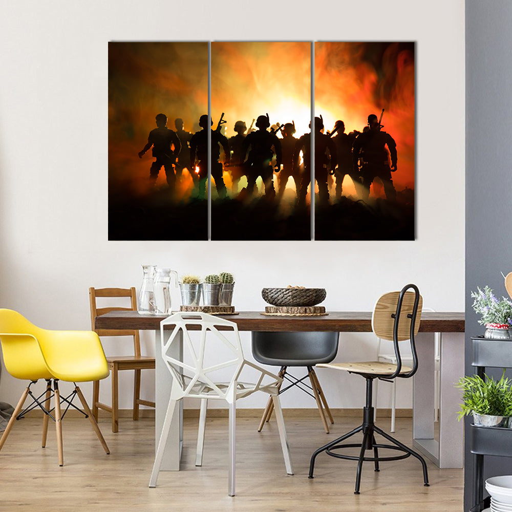 Military Silhouettes in Amber Haze Canvas Wall Art