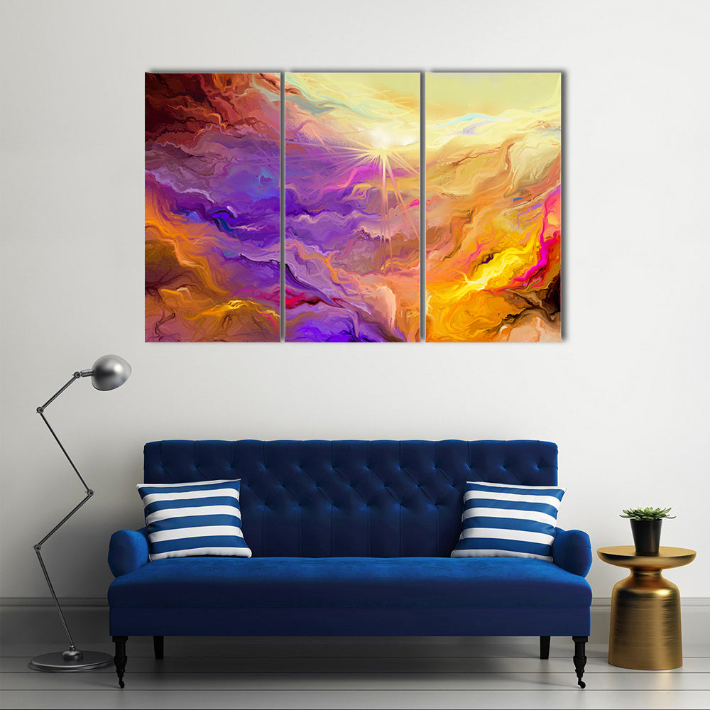 Purple Yellow Brush Stroke Abstract Canvas Wall Art