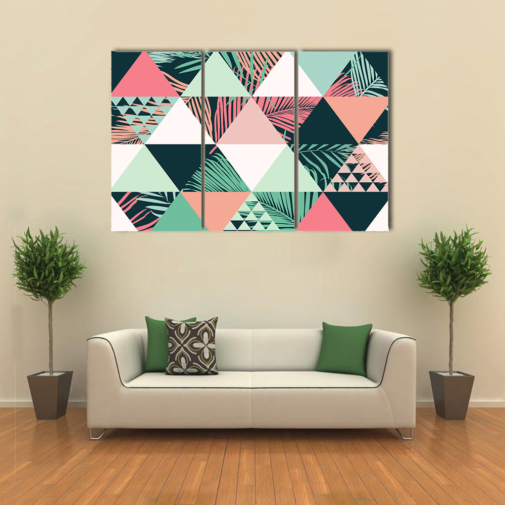 Tropical Geometric Leaves Pattern Canvas Wall Art