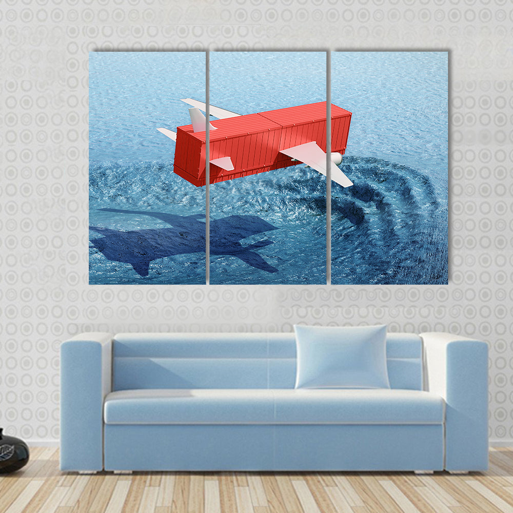 Shipping Container Airplane Over Whale Shadow Canvas Wall Art