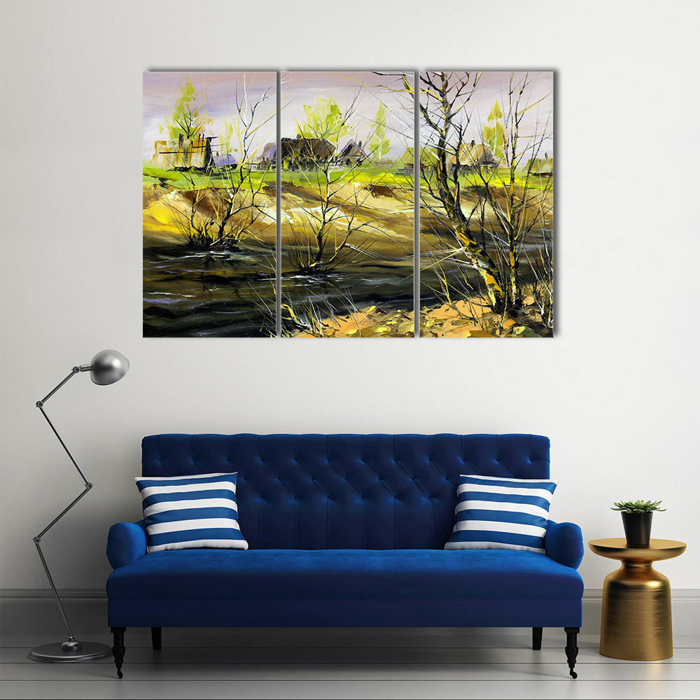 Thatched Cottage on Riverbank Canvas Wall Art