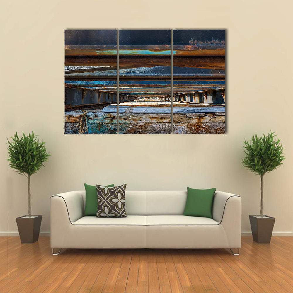 Under Pier Rusted Beams and Weathered Wood Canvas Wall Art