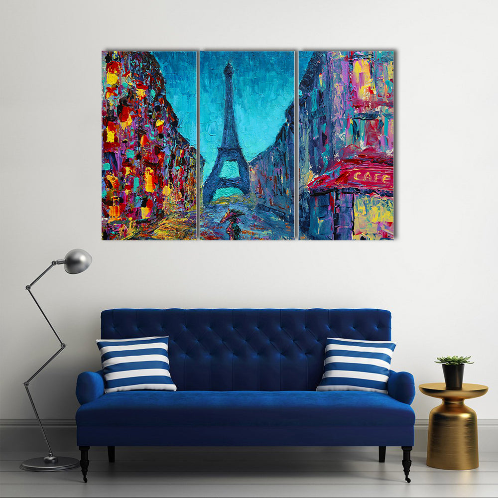 Rainy Paris Street with Eiffel Tower Canvas Wall Art