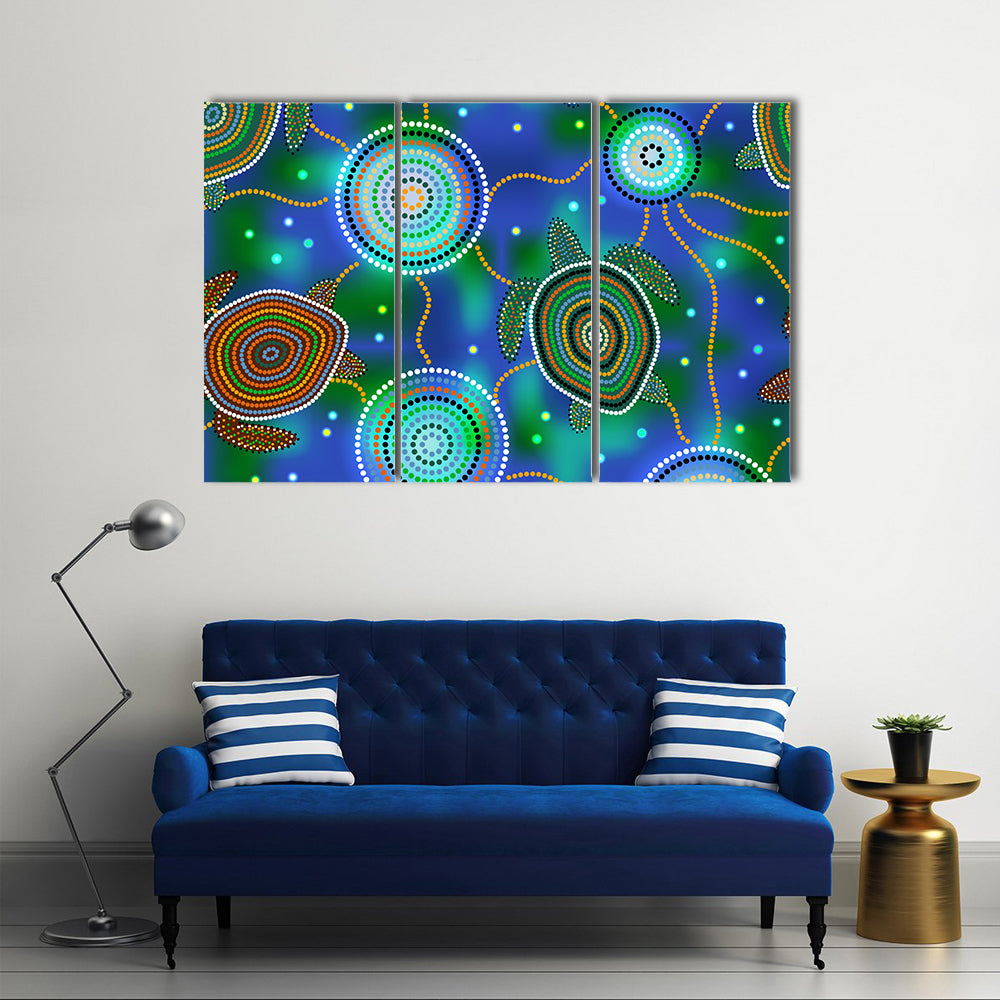 Aboriginal Dot Sea Turtles and Jellyfish Canvas Wall Art