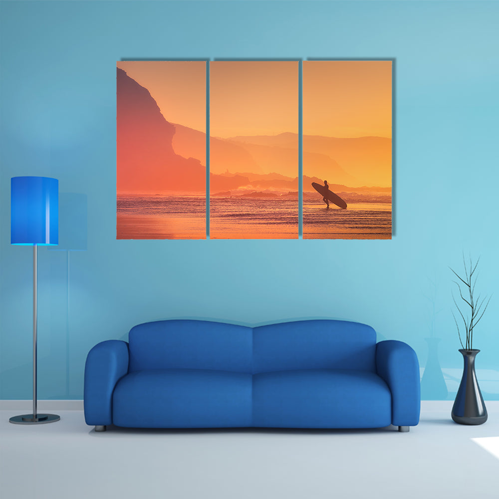 Surfer Silhouette At The Sunset Canvas Wall Art