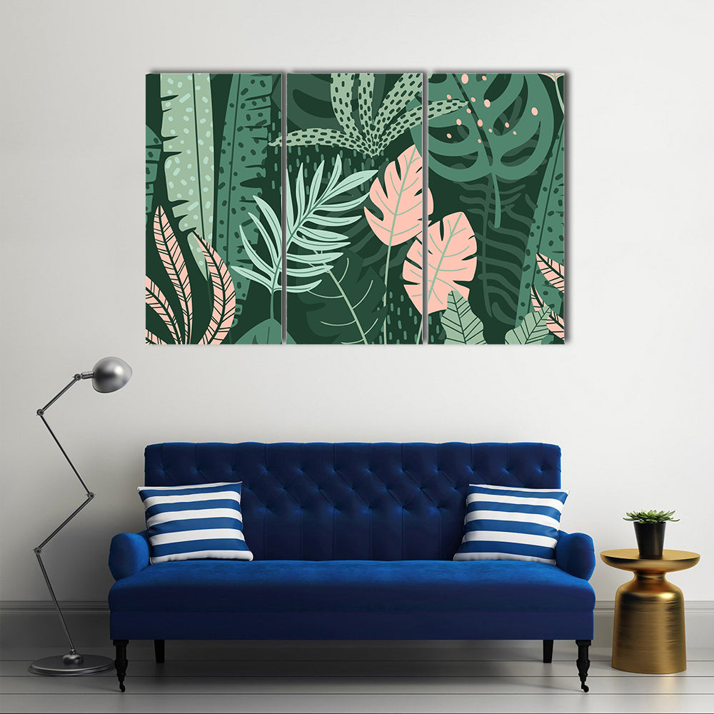 Stylized Tropical Leaves Pattern Canvas Wall Art
