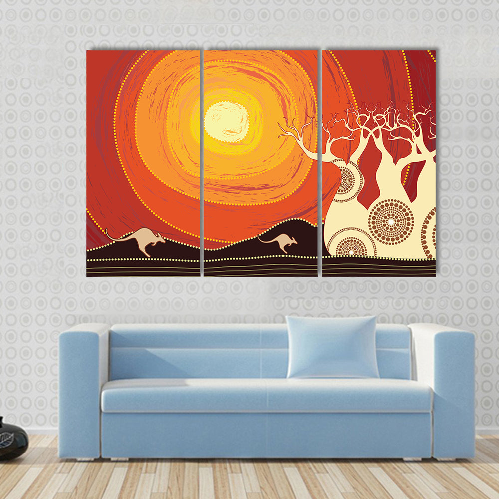 Baobab Trees and Kangaroos at Sunset Canvas Wall Art