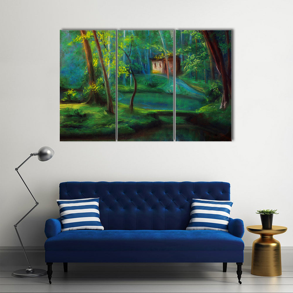 Fairy Tale Forest Cabin at Dusk Canvas Wall Art