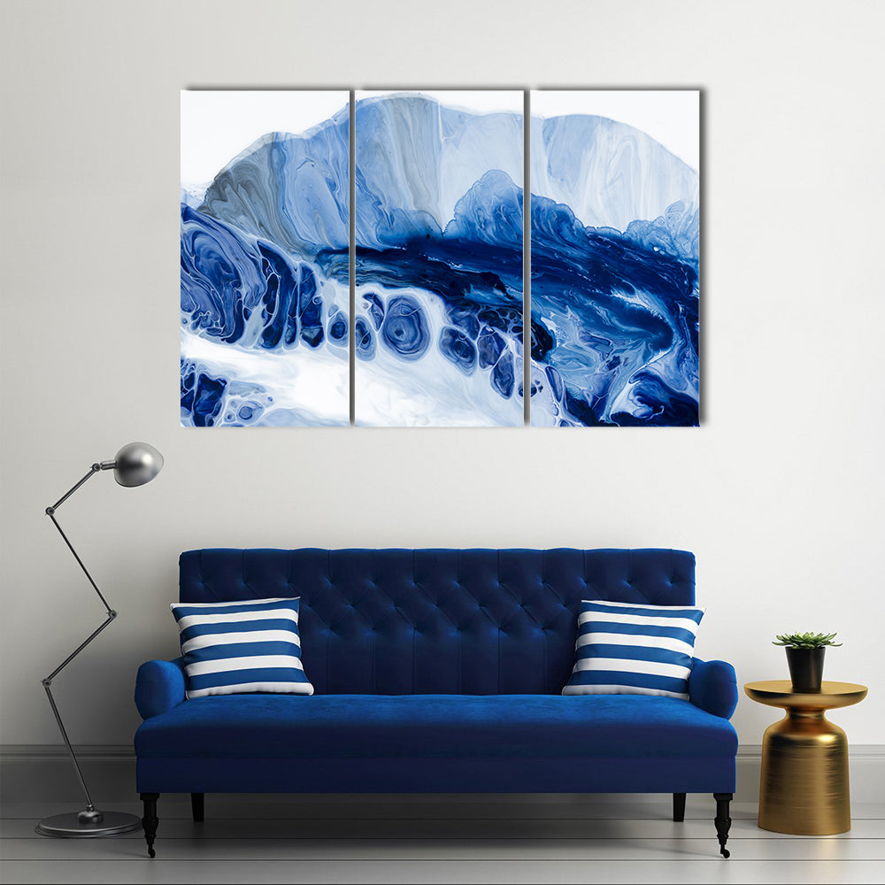 Blue Marbled Abstract with Dark Navy Center Canvas Wall Art