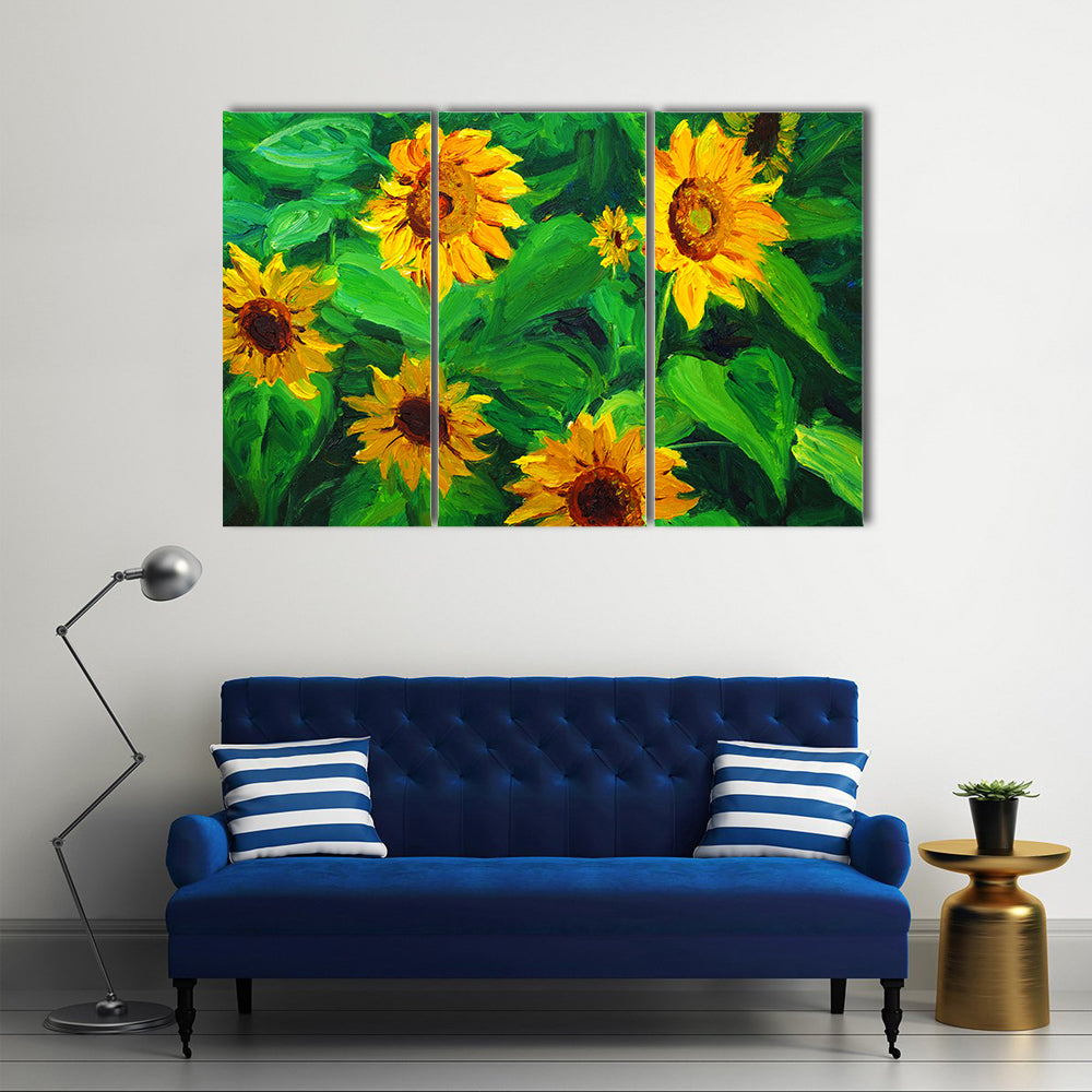 Abstract Sunflowers in Yellow and Green Canvas Wall Art