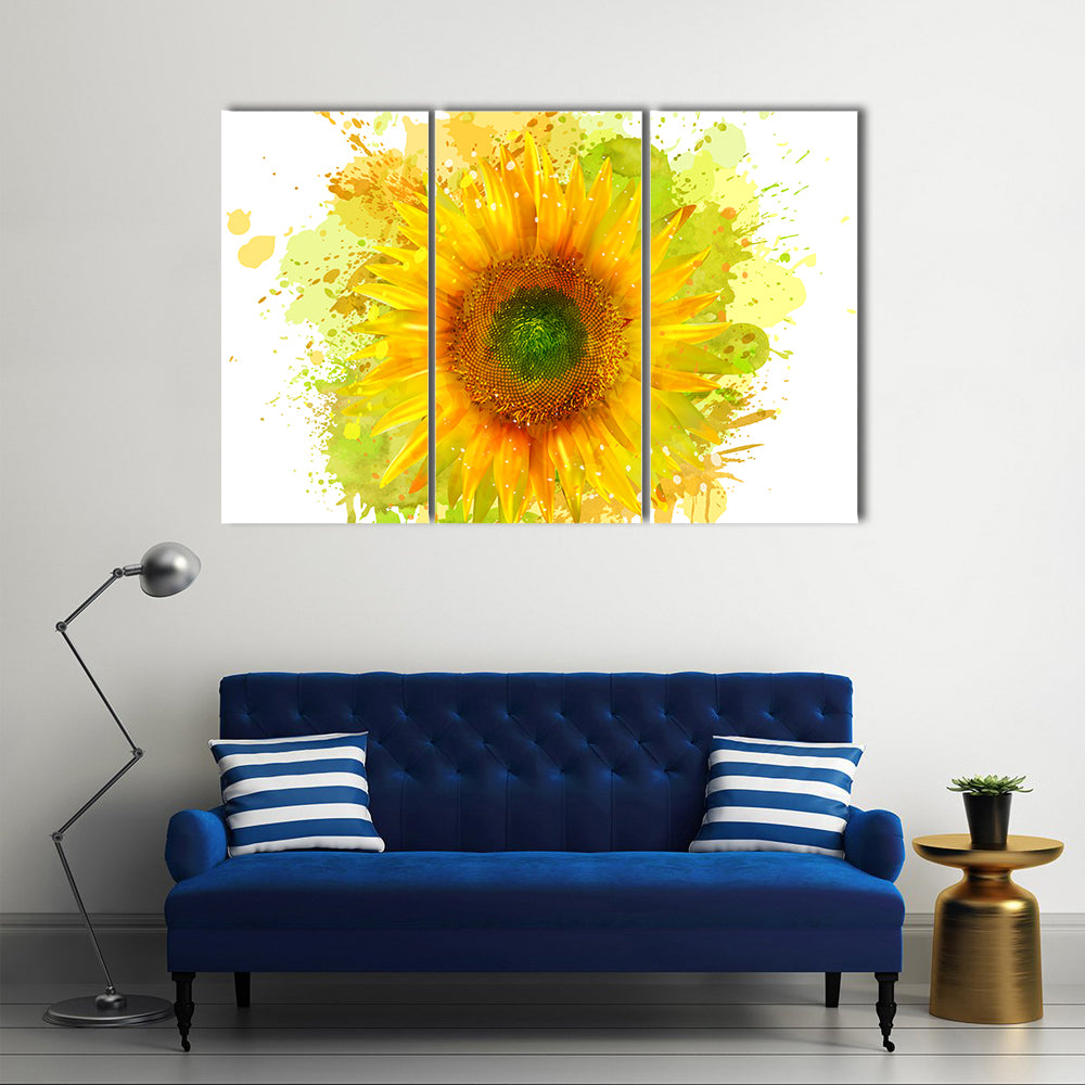 Watercolor Sunflower Splash Canvas Wall Art