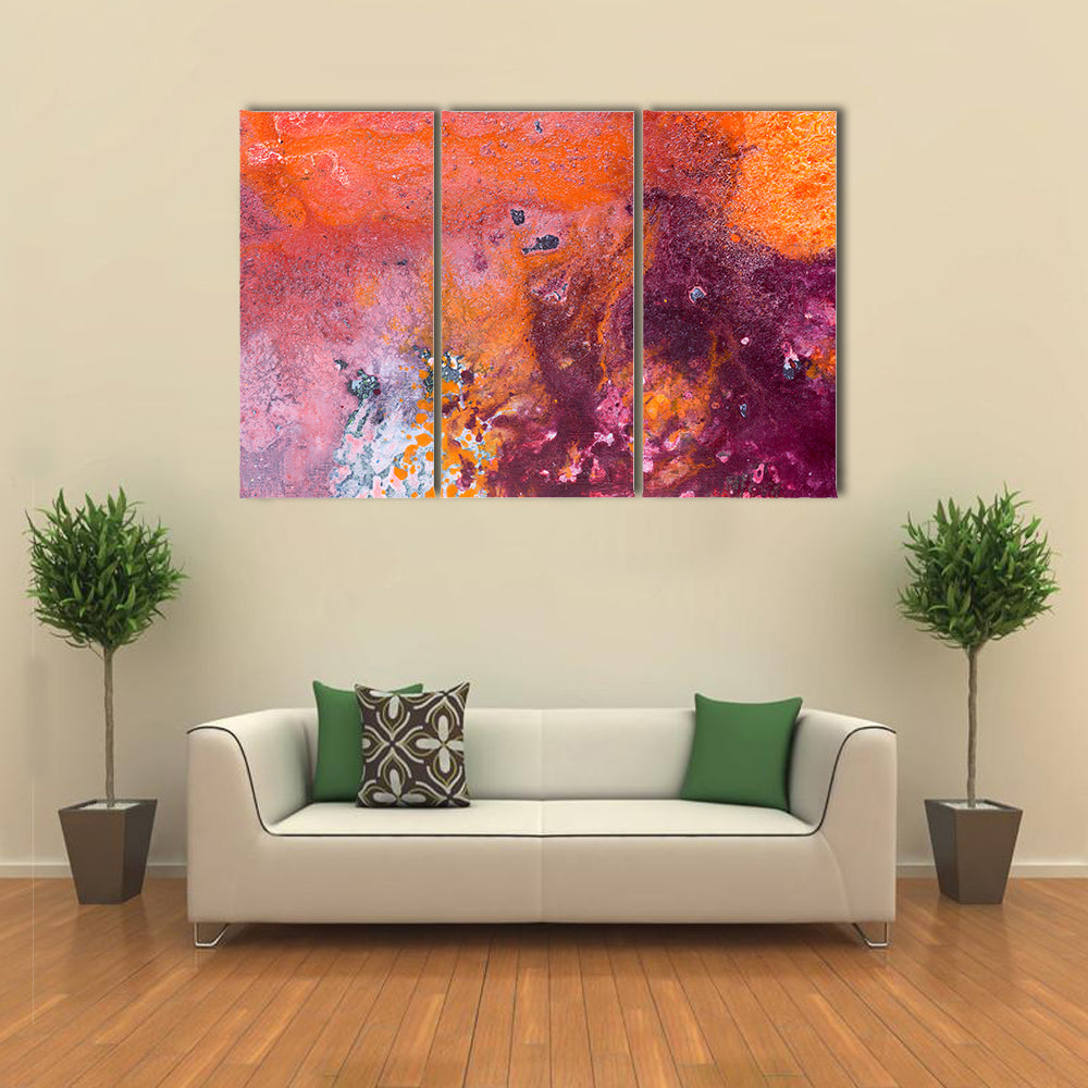 Fluid Acrylic Pour Abstract in Orange and Purple Canvas Wall Art