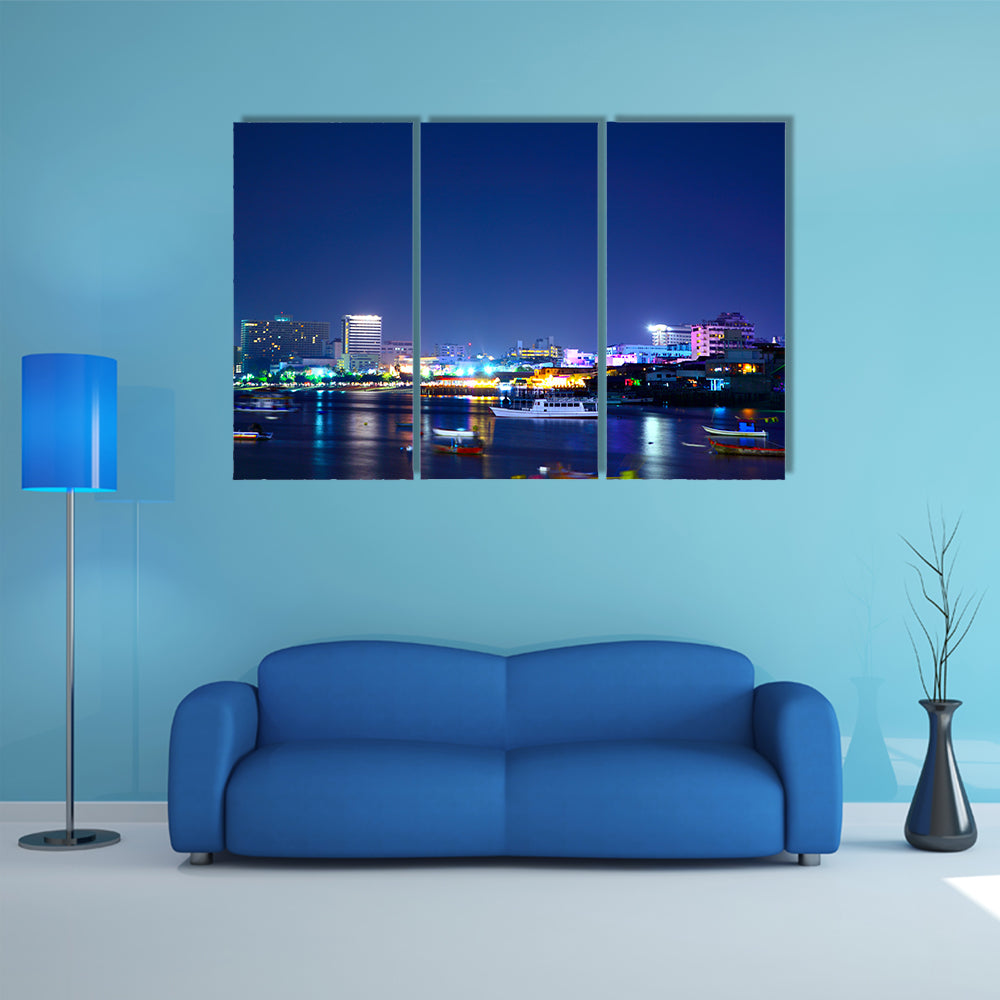 Night View Of The Pattaya City In Thailand Canvas Wall Art