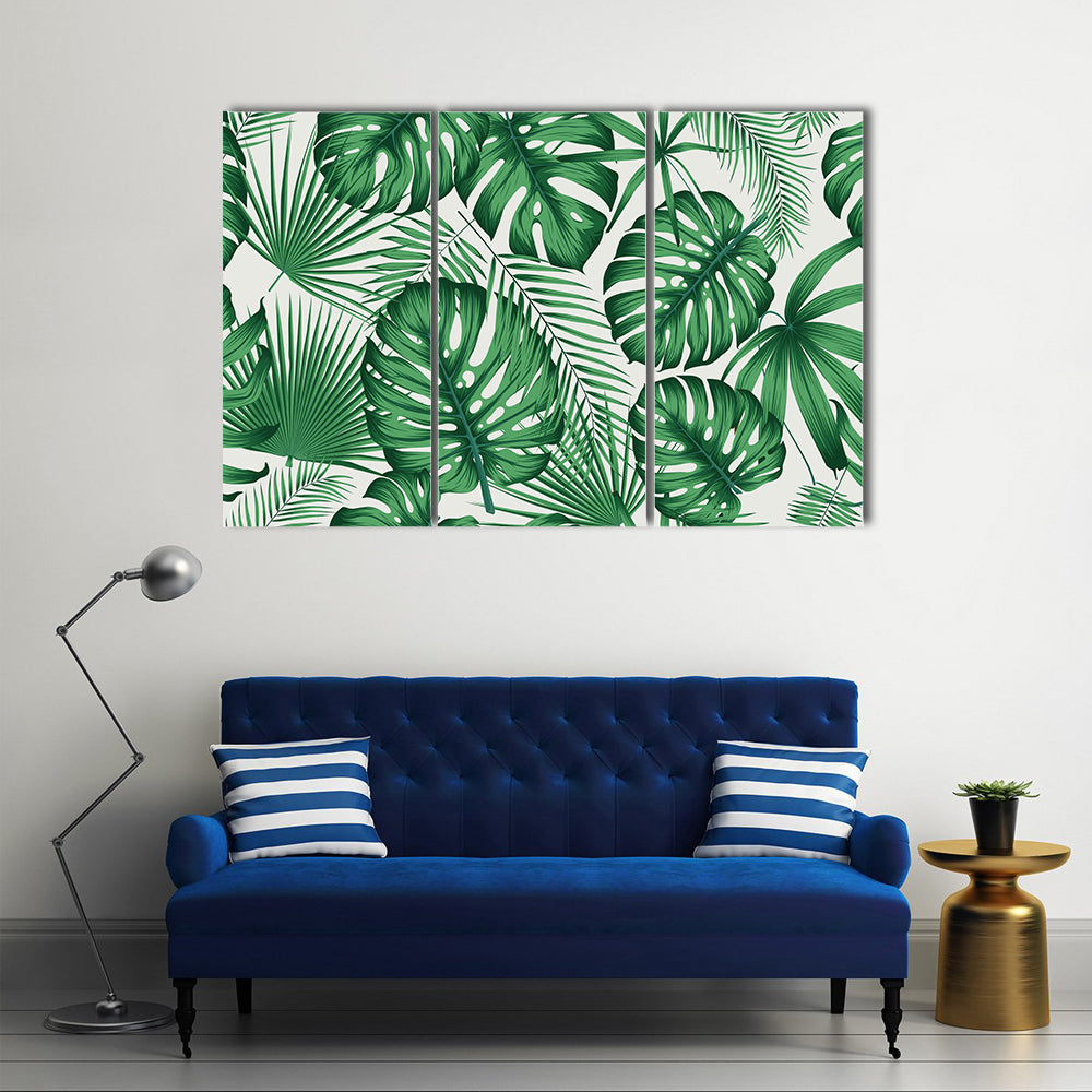 Monstera and Palm Leaves Pattern Canvas Wall Art