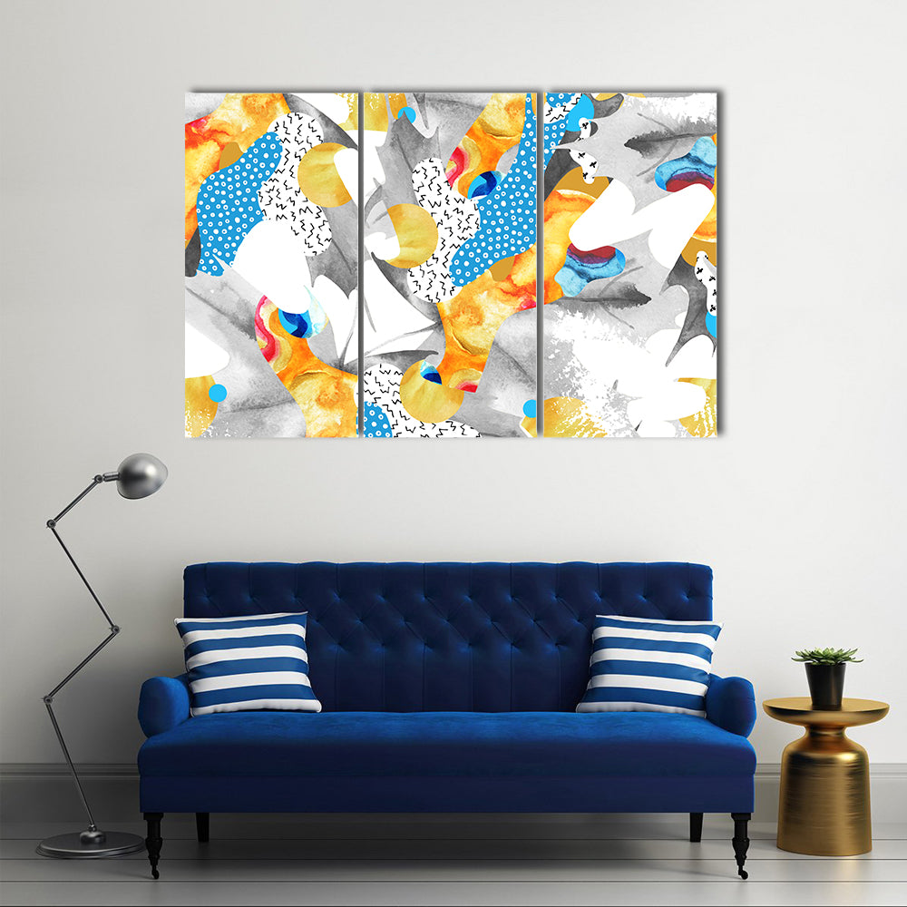 Watercolor Fluid Shapes with Polka Dots Canvas Wall Art