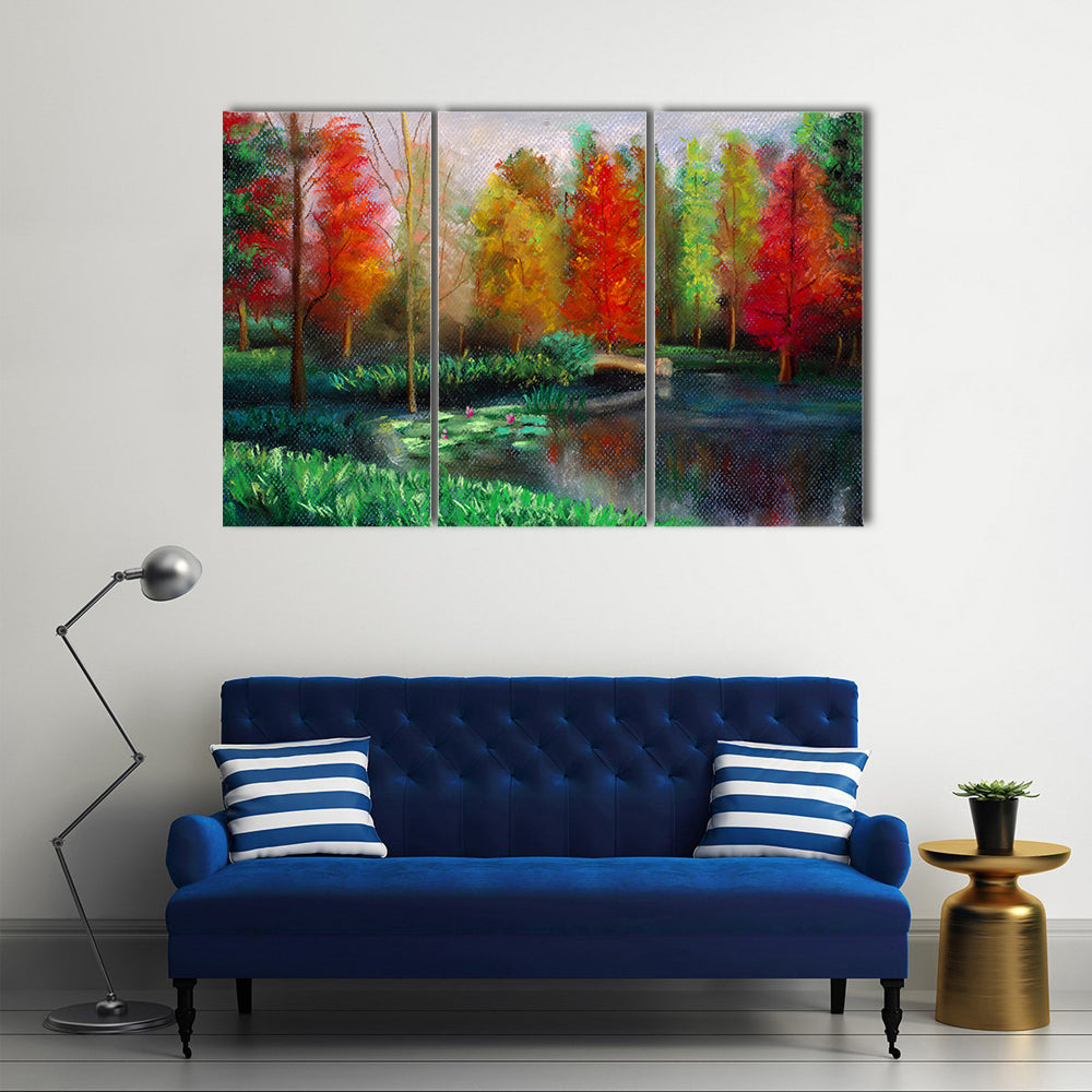 Autumn Lake with Water Lilies Canvas Wall Art