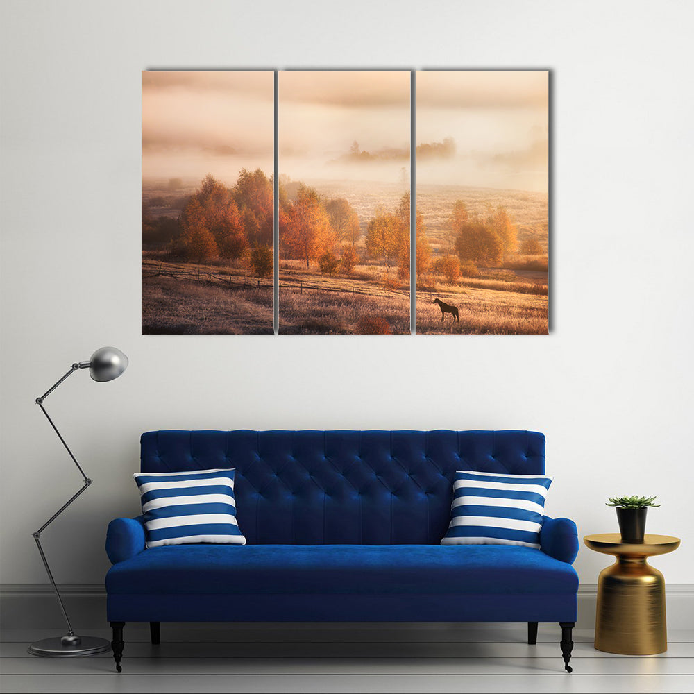 Autumn Horse in Russian Jungle Canvas Wall Art