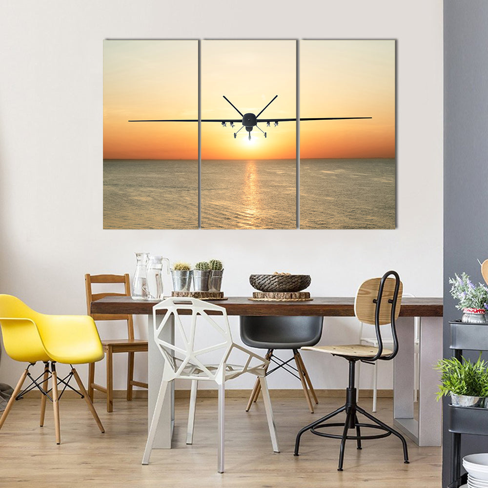Military Drone at Sunset Canvas Wall Art