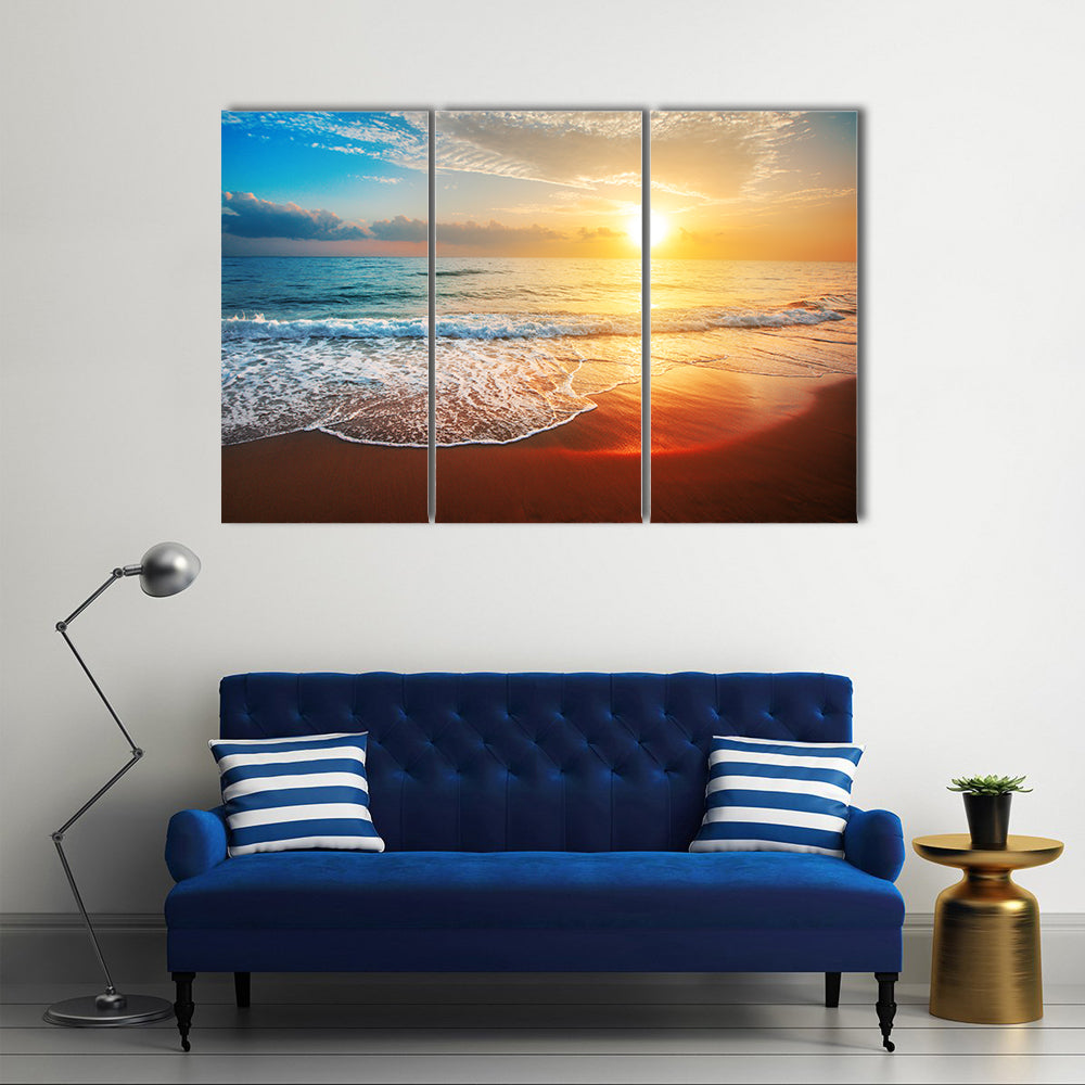 Sea Beach At Sunset Canvas Wall Art