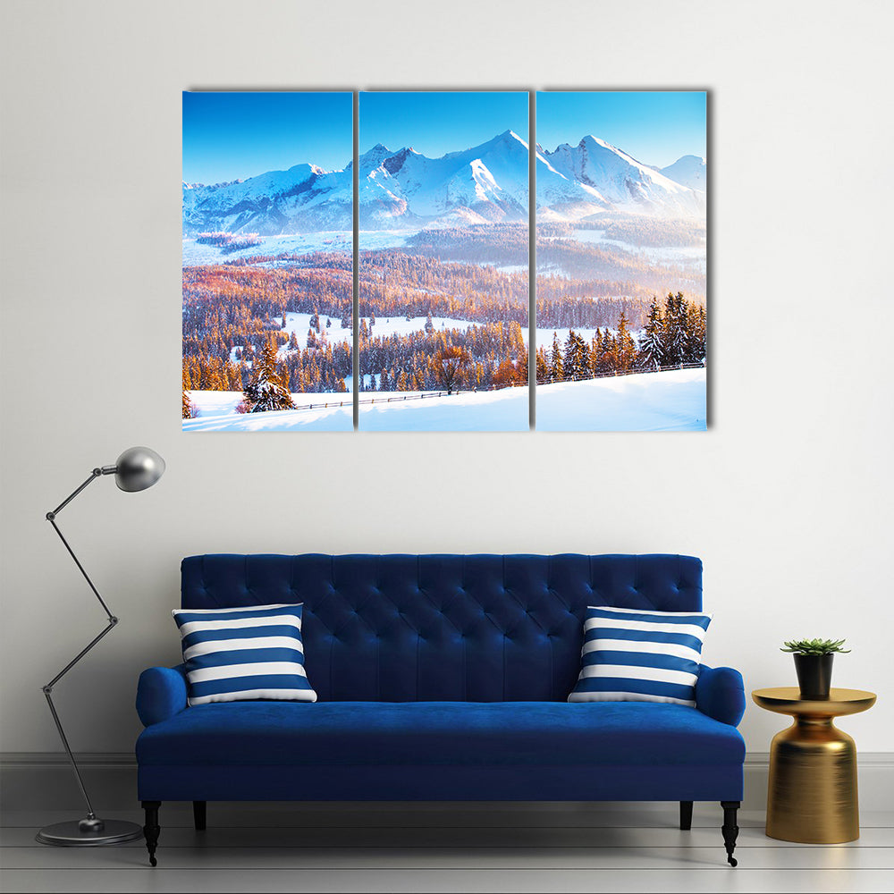 Snowy Mountain Peaks In Frosty Morning Canvas Wall Art