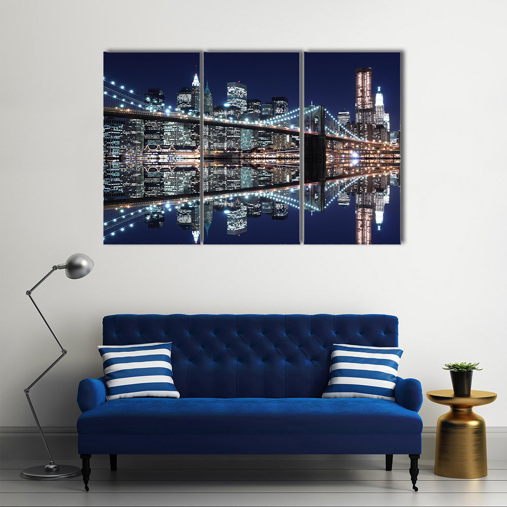 Brooklyn Bridge and Manhattan Skyline Reflection Canvas Wall Art