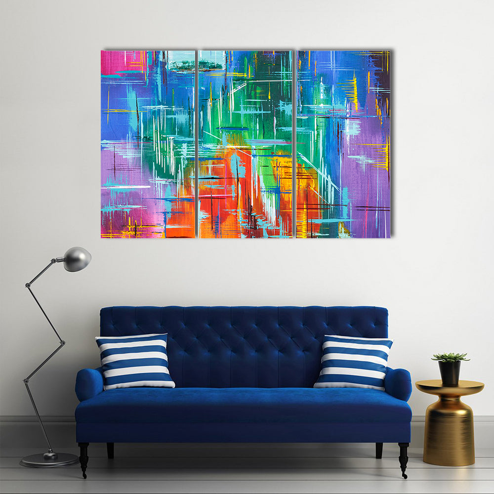 Colorful Geometric Grid Abstract Canvas Wall Art