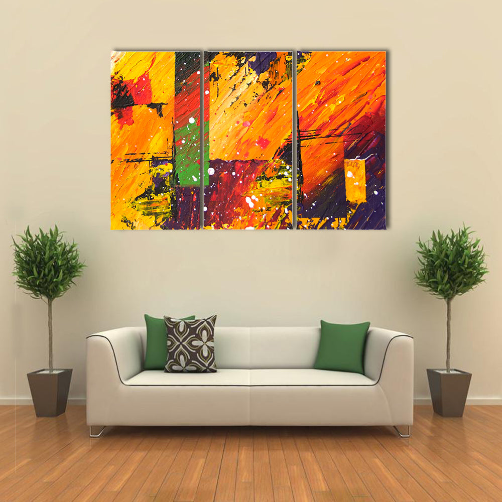 Energetic Orange Abstract with Green Block Canvas Wall Art