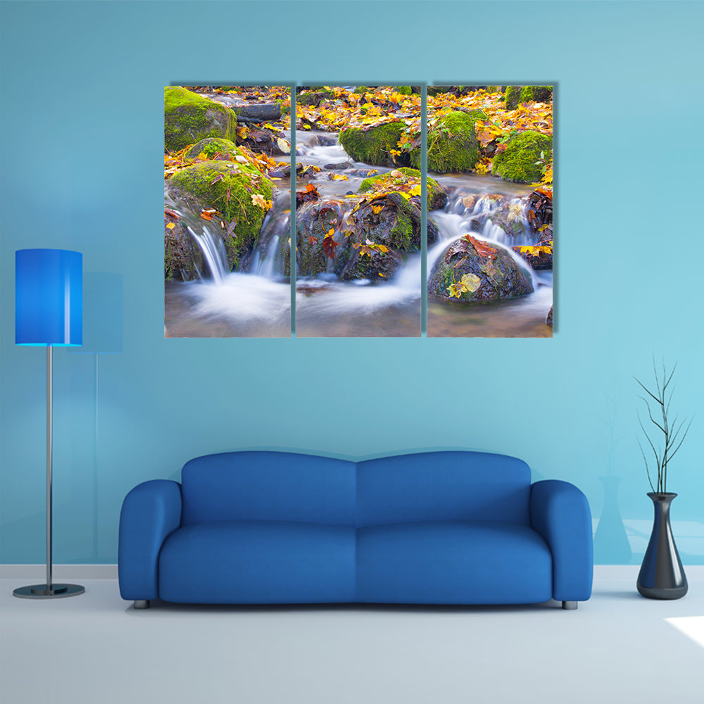 Cascade Waterfall In Autumn Forest Canvas Wall Art