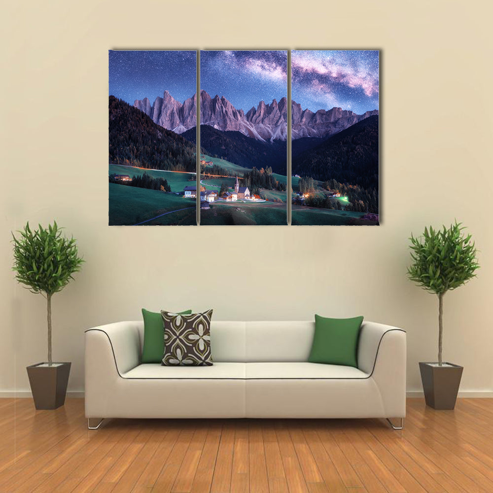 Santa Maddalena And Milky Way In Italy Canvas Wall Art