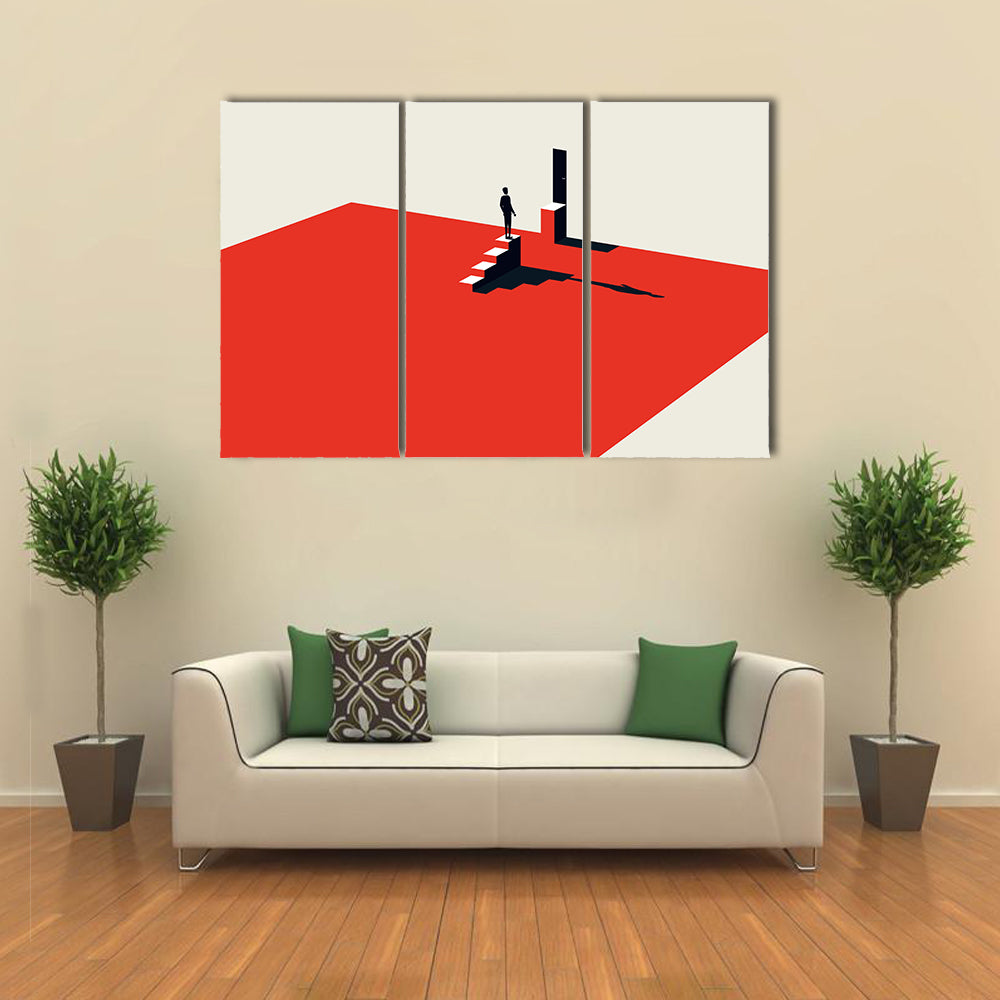 Solitary Figure on Red Stairs Canvas Wall Art