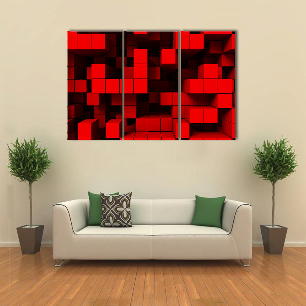 3d Red Cubes Abstract Canvas Wall Art