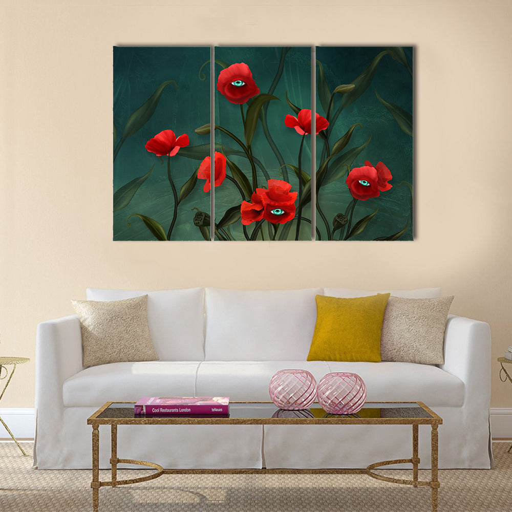 Surreal Poppies with Human Eyes Canvas Wall Art