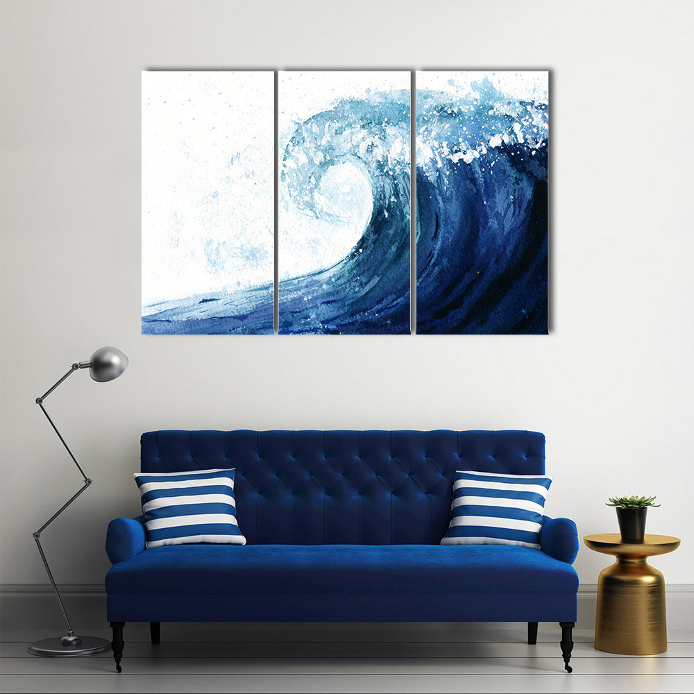 Crashing Ocean Wave Illustration Canvas Wall Art