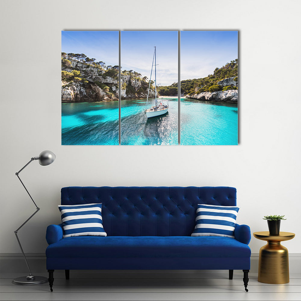Anchored Sailboat in Turquoise Bay Canvas Wall Art