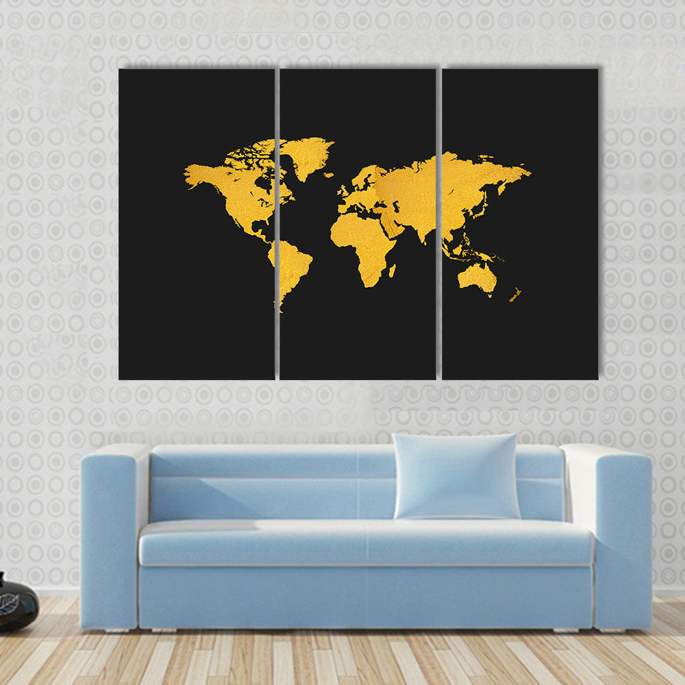 Gold Texture World Map Canvas Wall Art