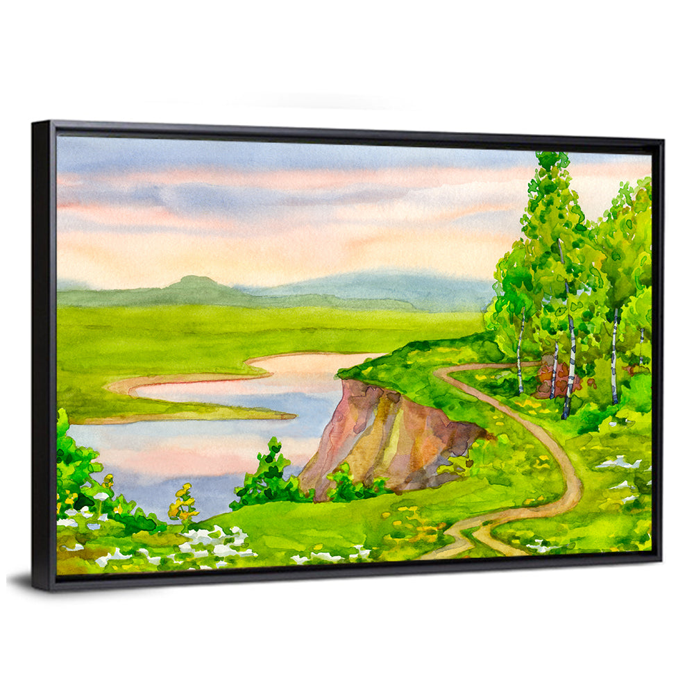 Spring River with Birch Trees Canvas Wall Art