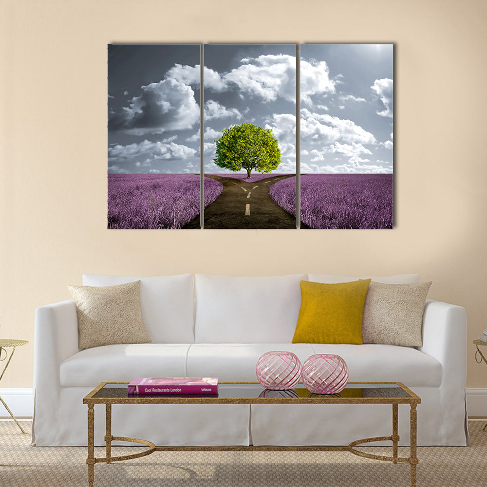 Crossroad in Lavender Meadow Canvas Wall Art