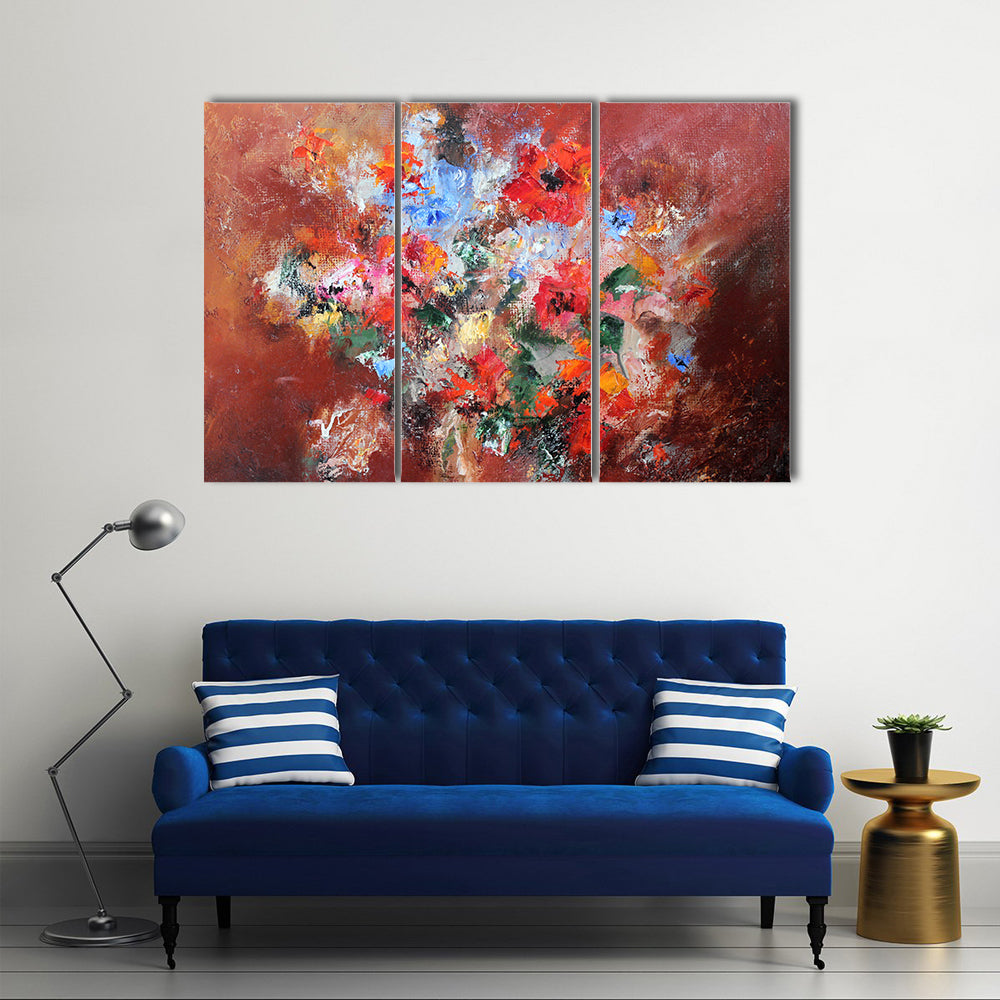 Abstract Bouquet with Red Poppies Canvas Wall Art