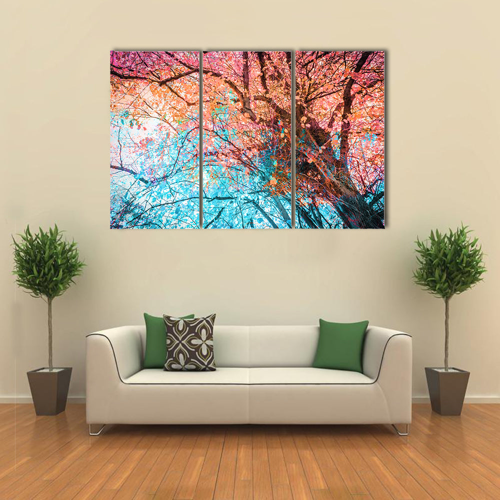 Looking Up Through Colorful Autumn Canopy Canvas Wall Art