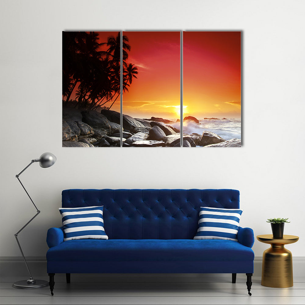 Sunset Over Sea Beach In Sri Lanka Canvas Wall Art