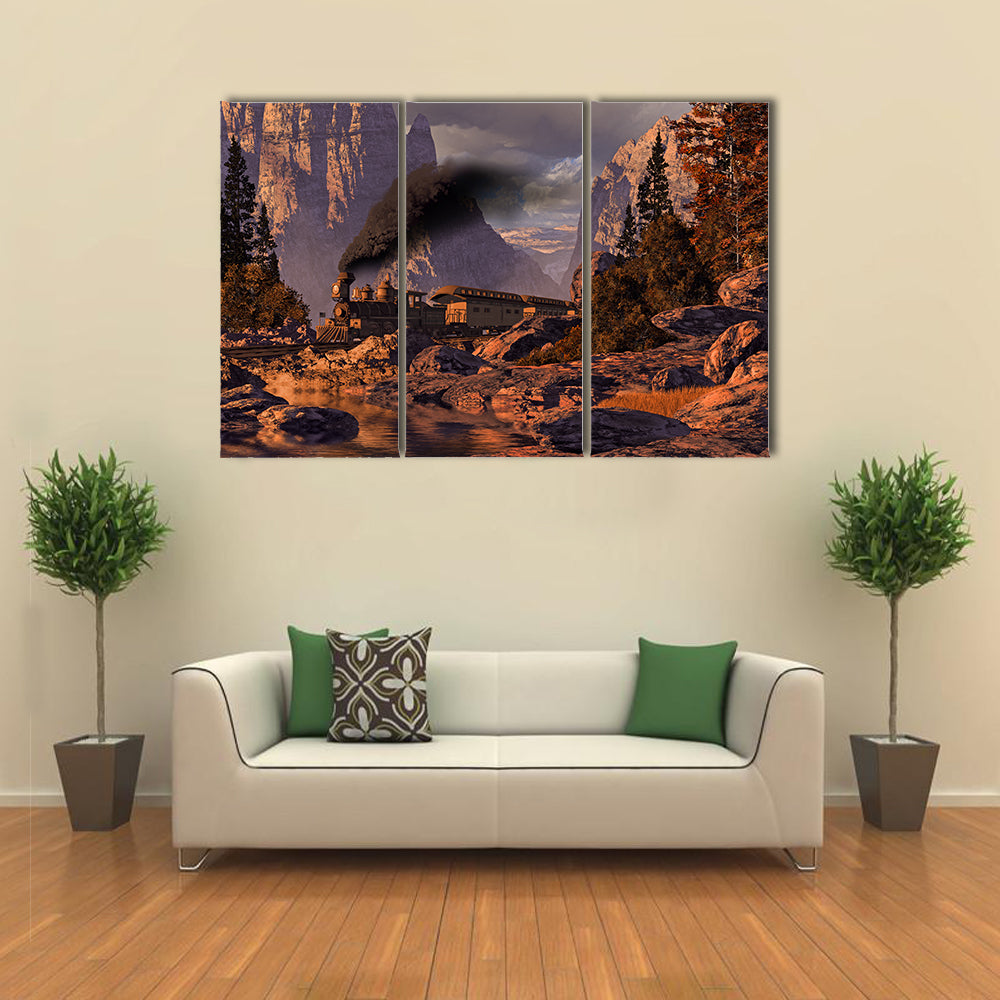 Old West Steam Locomotive at Sunset Canvas Wall Art