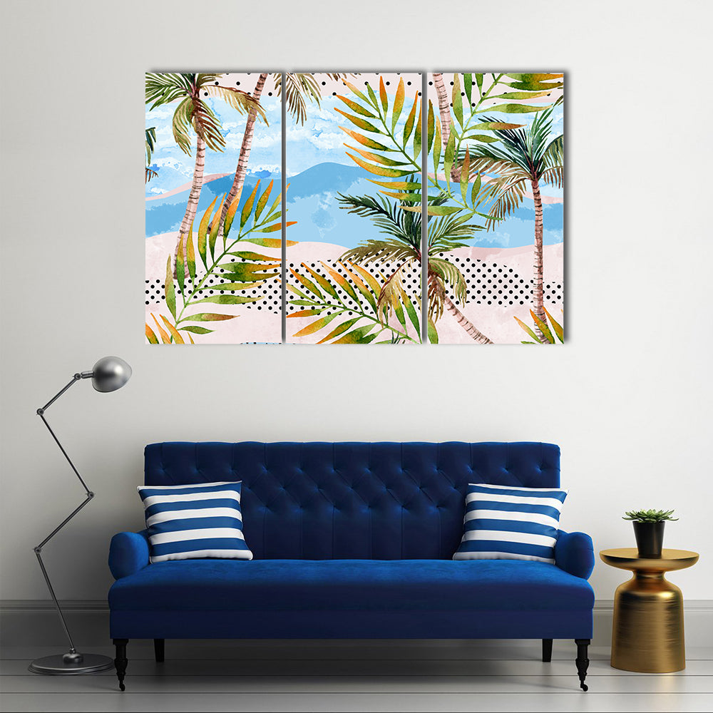 Summer Beach Abstract with Palms Canvas Wall Art